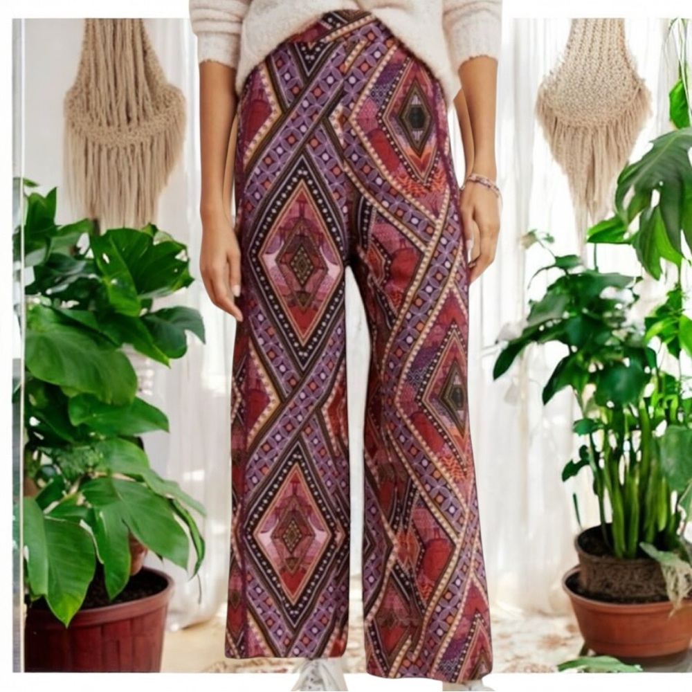 ANTHROPOLOGIE Layla Whimsical Bohemian Wide-Leg Pants High‎ Rise Women Size 4 - Picture 2 of 10